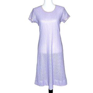 Vintage Montgomery Ward Knit Shift Dress Lavender Lace Look Short Sleeve M/L